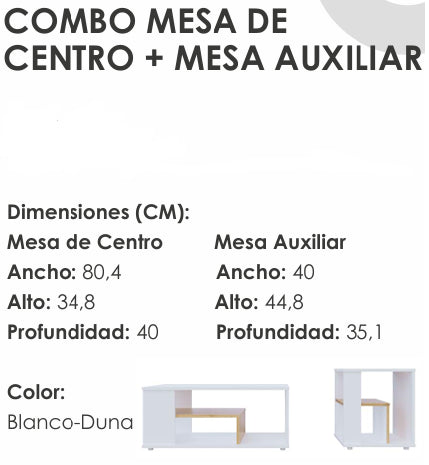 Combo Mesa de Centro + Mesa Auxiliar.