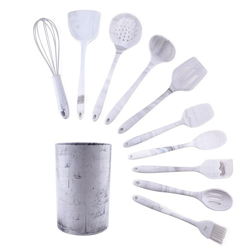Set Utensilios de Silicona estilo Mármol.