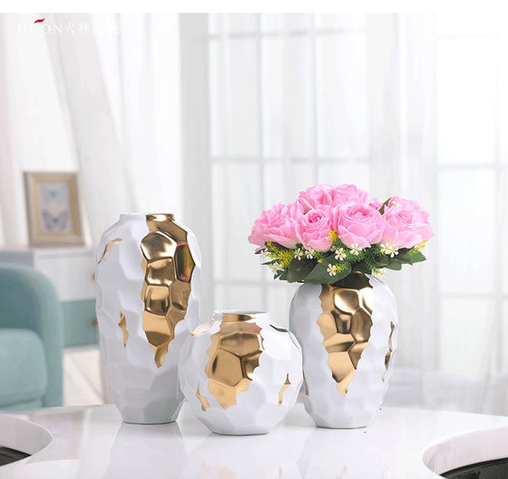 White & Gold Texture Vases