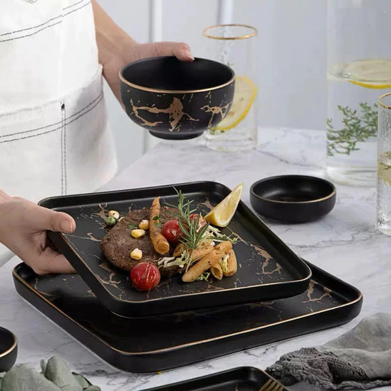Plato Cerámico Cuadrado estilo Mármol